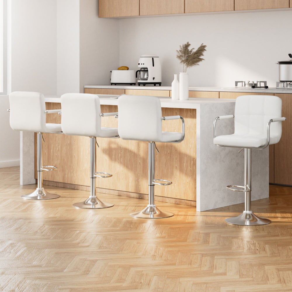 Artiss 4x Bar Stools Leather Gas Lift w/Armrest White BA-K-1055A-WHX4