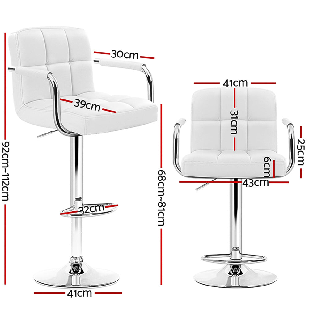 Artiss 4x Bar Stools Leather Gas Lift w/Armrest White BA-K-1055A-WHX4