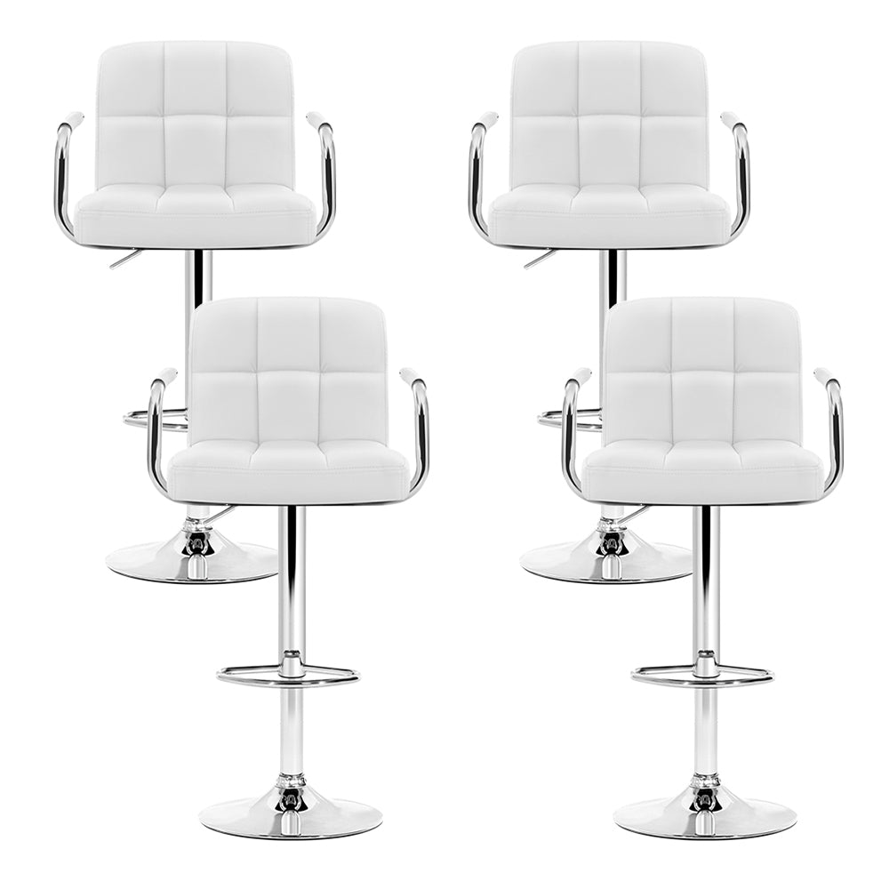 Artiss 4x Bar Stools Leather Gas Lift w/Armrest White BA-K-1055A-WHX4
