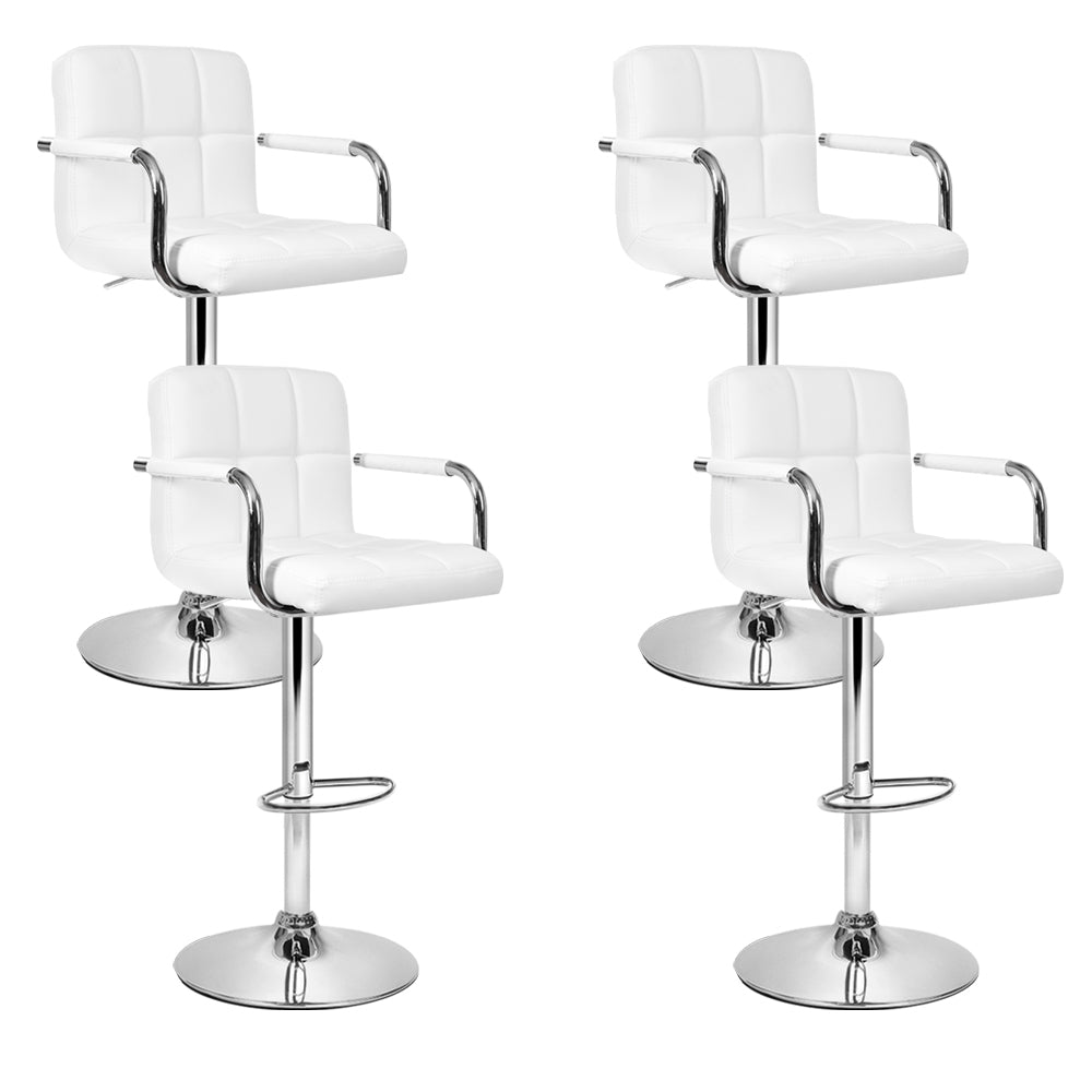 Artiss 4x Bar Stools Leather Gas Lift w/Armrest White BA-K-1055A-WHX4