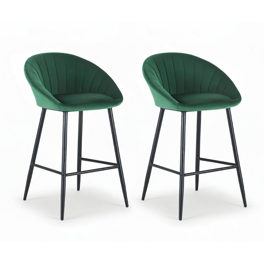 Artiss 2x Bar Stools Kitchen Dining Chair Counter Stool Tub Velvet Metal Green BA-K-1074-GNX2
