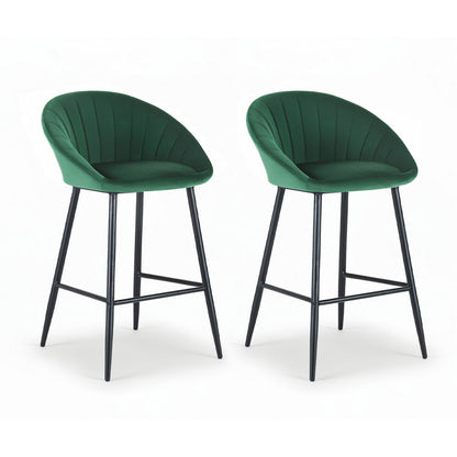 Artiss 2x Bar Stools Kitchen Dining Chair Counter Stool Tub Velvet Metal Green BA-K-1074-GNX2