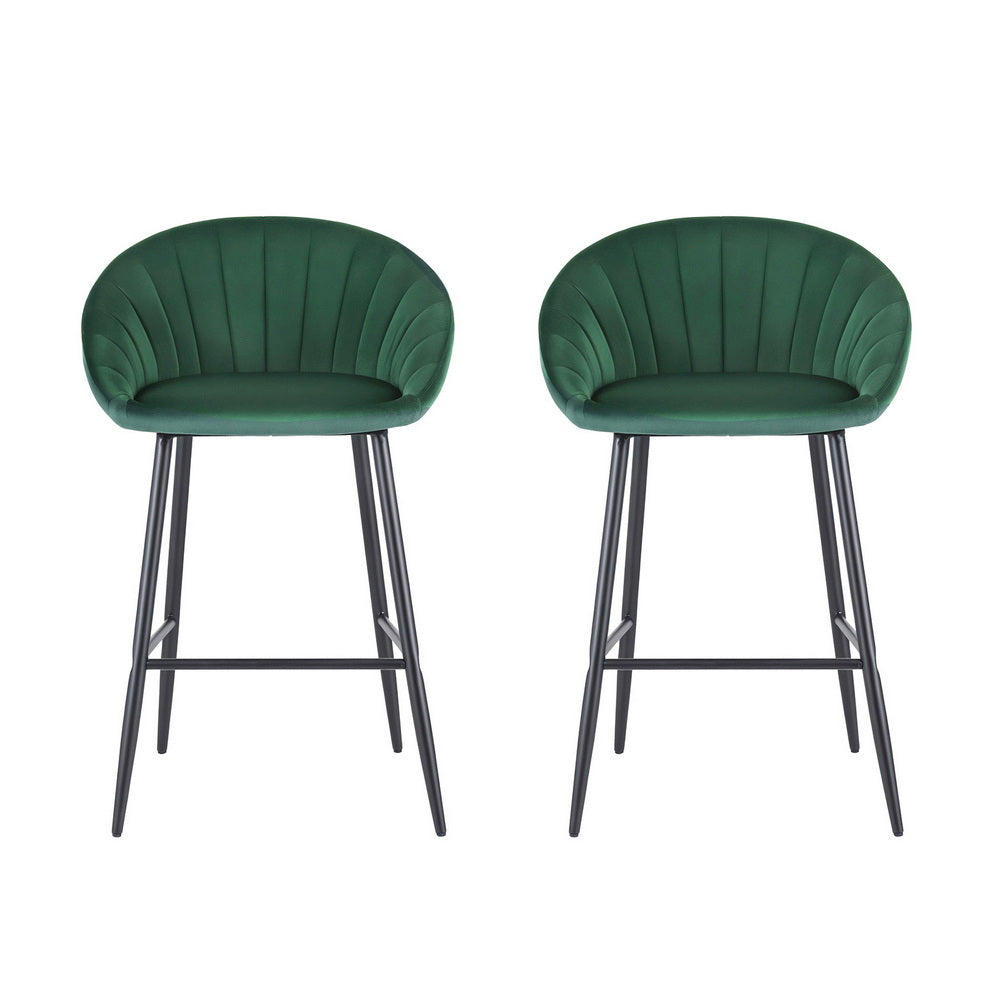 Artiss 2x Bar Stools Kitchen Dining Chair Counter Stool Tub Velvet Metal Green BA-K-1074-GNX2