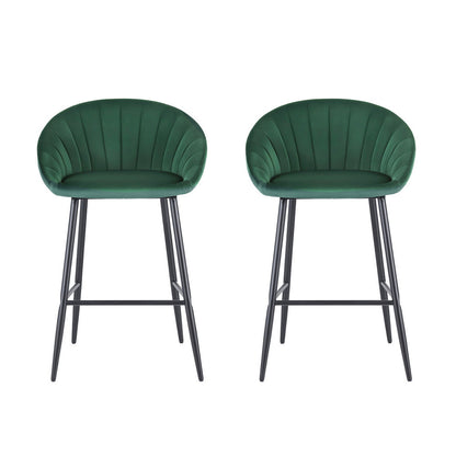 Artiss 2x Bar Stools Kitchen Dining Chair Counter Stool Tub Velvet Metal Green BA-K-1074-GNX2