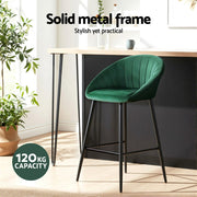 Artiss 2x Bar Stools Kitchen Dining Chair Counter Stool Tub Velvet Metal Green BA-K-1074-GNX2