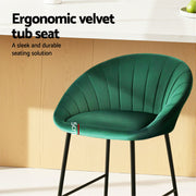 Artiss 2x Bar Stools Kitchen Dining Chair Counter Stool Tub Velvet Metal Green BA-K-1074-GNX2