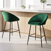 Artiss 2x Bar Stools Kitchen Dining Chair Counter Stool Tub Velvet Metal Green BA-K-1074-GNX2