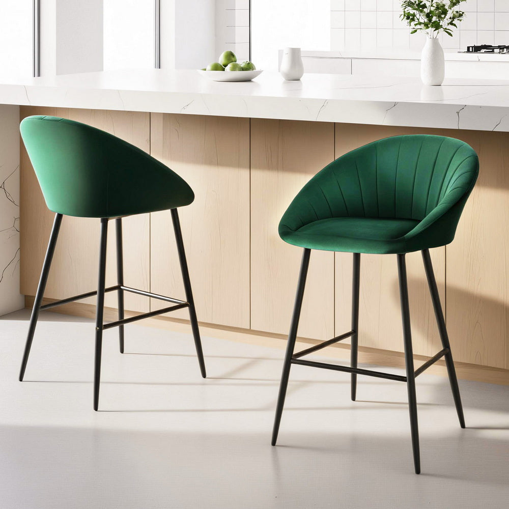 Artiss 2x Bar Stools Kitchen Dining Chair Counter Stool Tub Velvet Metal Green BA-K-1074-GNX2