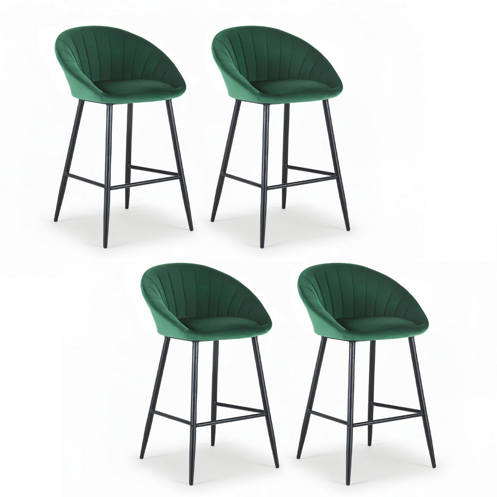 Artiss 4x Bar Stools Kitchen Dining Chair Counter Stool Tub Velvet Metal Green BA-K-1074-GNX4