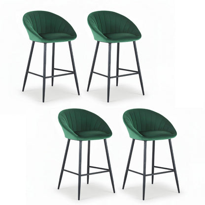 Artiss 4x Bar Stools Kitchen Dining Chair Counter Stool Tub Velvet Metal Green BA-K-1074-GNX4