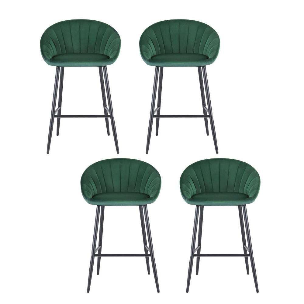 Artiss 4x Bar Stools Kitchen Dining Chair Counter Stool Tub Velvet Metal Green BA-K-1074-GNX4