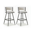 Artiss 2x Bar Stools Kitchen Dining Chair Counter Stool Woven Velvet Metal Ivory BA-K-1087-BGX2