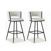 Artiss 2x Bar Stools Kitchen Dining Chair Counter Stool Woven Velvet Metal Ivory BA-K-1087-BGX2