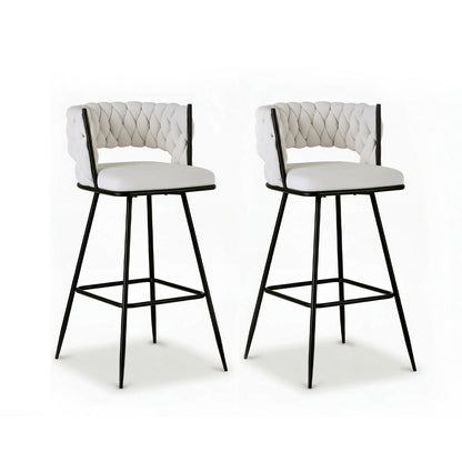 Artiss 2x Bar Stools Kitchen Dining Chair Counter Stool Woven Velvet Metal Ivory BA-K-1087-BGX2