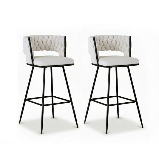 Artiss 2x Bar Stools Kitchen Dining Chair Counter Stool Woven Velvet Metal Ivory BA-K-1087-BGX2