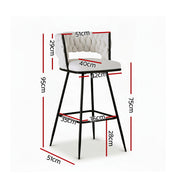 Artiss 2x Bar Stools Kitchen Dining Chair Counter Stool Woven Velvet Metal Ivory BA-K-1087-BGX2
