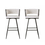 Artiss 2x Bar Stools Kitchen Dining Chair Counter Stool Woven Velvet Metal Ivory BA-K-1087-BGX2