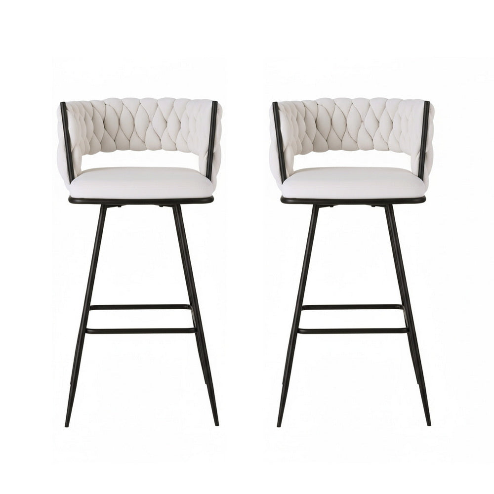 Artiss 2x Bar Stools Kitchen Dining Chair Counter Stool Woven Velvet Metal Ivory BA-K-1087-BGX2