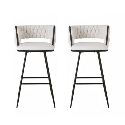 Artiss 2x Bar Stools Kitchen Dining Chair Counter Stool Woven Velvet Metal Ivory BA-K-1087-BGX2