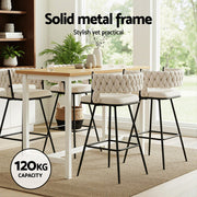 Artiss 2x Bar Stools Kitchen Dining Chair Counter Stool Woven Velvet Metal Ivory BA-K-1087-BGX2