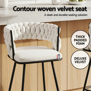 Artiss 2x Bar Stools Kitchen Dining Chair Counter Stool Woven Velvet Metal Ivory BA-K-1087-BGX2