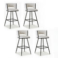 Artiss 4x Bar Stools Kitchen Dining Chair Counter Stool Woven Velvet Metal Ivory BA-K-1087-BGX4
