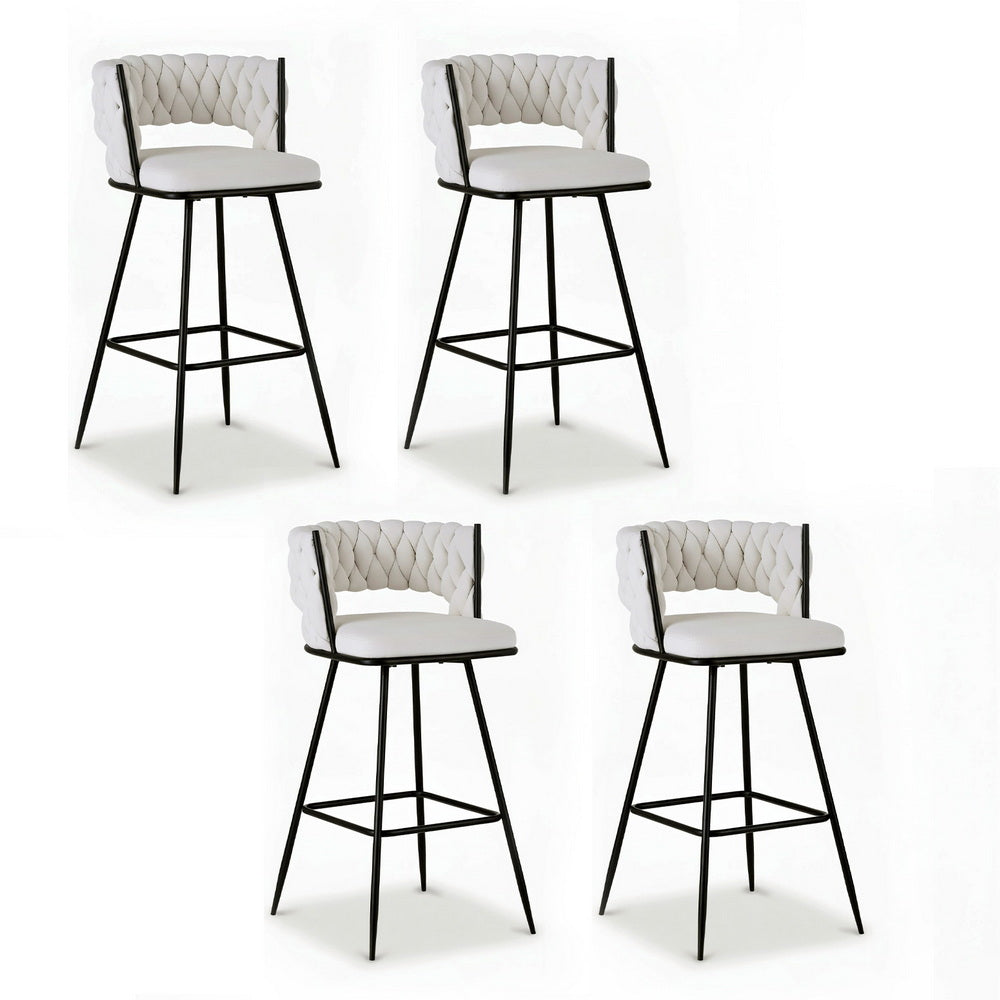 Artiss 4x Bar Stools Kitchen Dining Chair Counter Stool Woven Velvet Metal Ivory BA-K-1087-BGX4