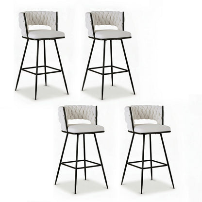 Artiss 4x Bar Stools Kitchen Dining Chair Counter Stool Woven Velvet Metal Ivory BA-K-1087-BGX4