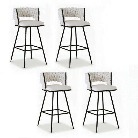 Artiss 4x Bar Stools Kitchen Dining Chair Counter Stool Woven Velvet Metal Ivory BA-K-1087-BGX4