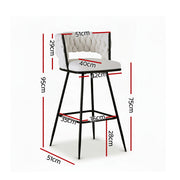 Artiss 4x Bar Stools Kitchen Dining Chair Counter Stool Woven Velvet Metal Ivory BA-K-1087-BGX4