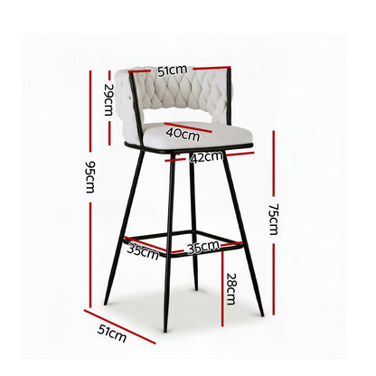 Artiss 4x Bar Stools Kitchen Dining Chair Counter Stool Woven Velvet Metal Ivory BA-K-1087-BGX4