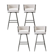 Artiss 4x Bar Stools Kitchen Dining Chair Counter Stool Woven Velvet Metal Ivory BA-K-1087-BGX4