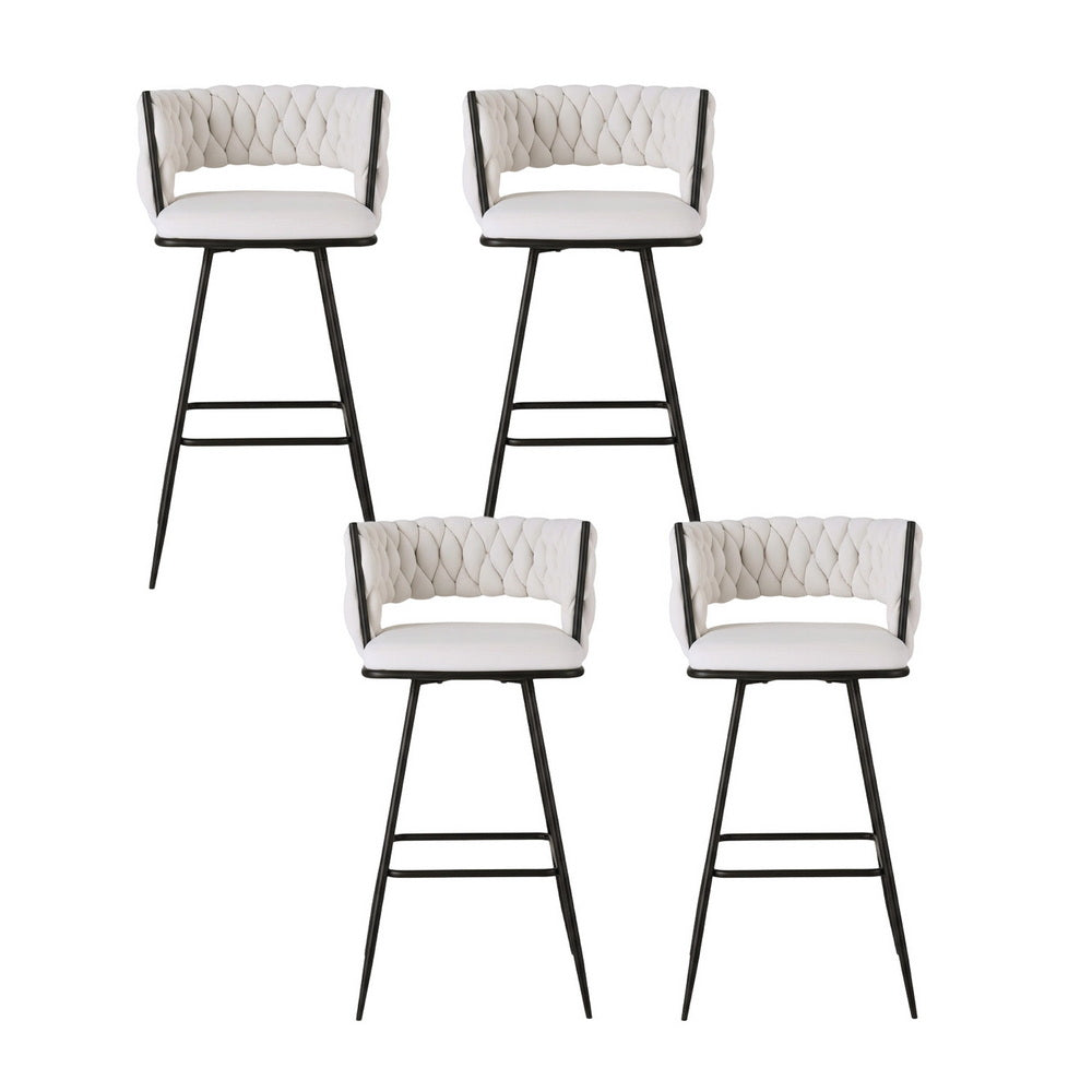 Artiss 4x Bar Stools Kitchen Dining Chair Counter Stool Woven Velvet Metal Ivory BA-K-1087-BGX4