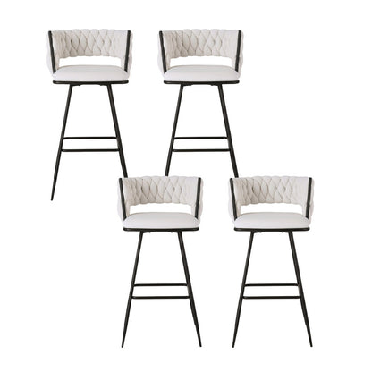 Artiss 4x Bar Stools Kitchen Dining Chair Counter Stool Woven Velvet Metal Ivory BA-K-1087-BGX4