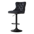 Artiss 1x Velvet Bar Stool Adjustable Height Nailhead Trim Kitchen Counter Stool BA-K-1105-BK