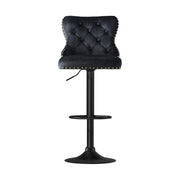 Artiss 1x Velvet Bar Stool Adjustable Height Nailhead Trim Kitchen Counter Stool BA-K-1105-BK