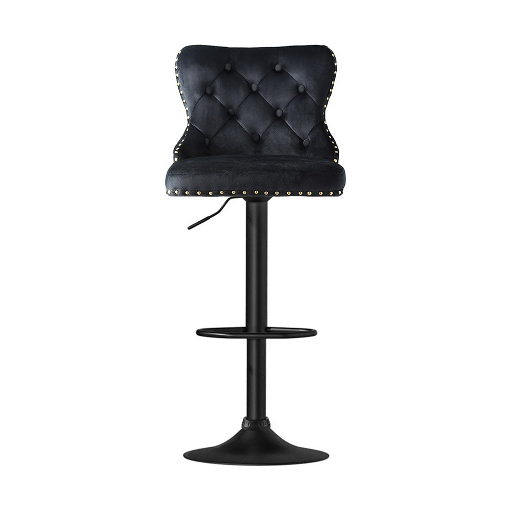 Artiss 1x Velvet Bar Stool Adjustable Height Nailhead Trim Kitchen Counter Stool BA-K-1105-BK