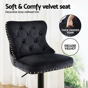 Artiss 1x Velvet Bar Stool Adjustable Height Nailhead Trim Kitchen Counter Stool BA-K-1105-BK