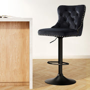 Artiss 1x Velvet Bar Stool Adjustable Height Nailhead Trim Kitchen Counter Stool BA-K-1105-BK