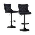Artiss 2x Velvet Bar Stool Adjustable Height Nailhead Trim Kitchen Counter Stool BA-K-1105-BKX2