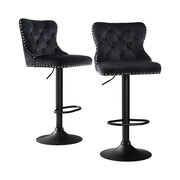 Artiss 2x Velvet Bar Stool Adjustable Height Nailhead Trim Kitchen Counter Stool BA-K-1105-BKX2