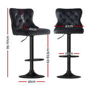 Artiss 2x Velvet Bar Stool Adjustable Height Nailhead Trim Kitchen Counter Stool BA-K-1105-BKX2