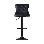 Artiss 2x Velvet Bar Stool Adjustable Height Nailhead Trim Kitchen Counter Stool BA-K-1105-BKX2