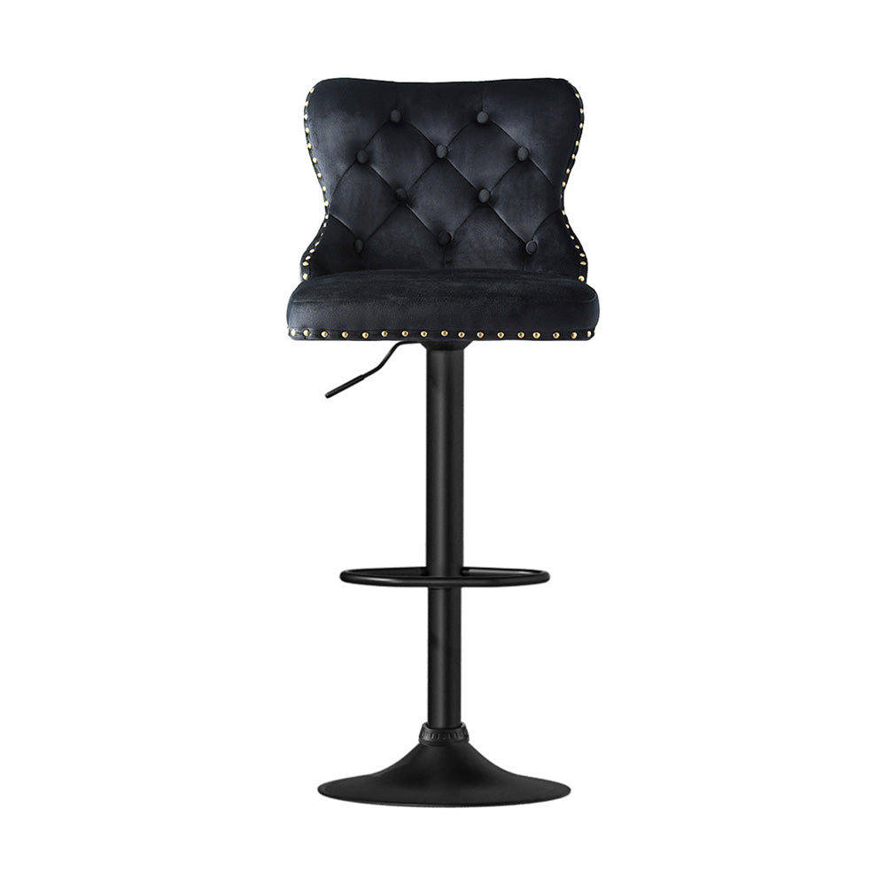 Artiss 2x Velvet Bar Stool Adjustable Height Nailhead Trim Kitchen Counter Stool BA-K-1105-BKX2