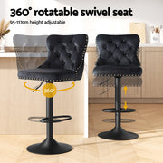 Artiss 2x Velvet Bar Stool Adjustable Height Nailhead Trim Kitchen Counter Stool BA-K-1105-BKX2