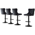 Artiss 4x Velvet Bar Stool Adjustable Height Nailhead Trim Kitchen Counter Stool BA-K-1105-BKX4