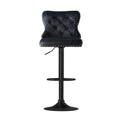 Artiss 4x Velvet Bar Stool Adjustable Height Nailhead Trim Kitchen Counter Stool BA-K-1105-BKX4