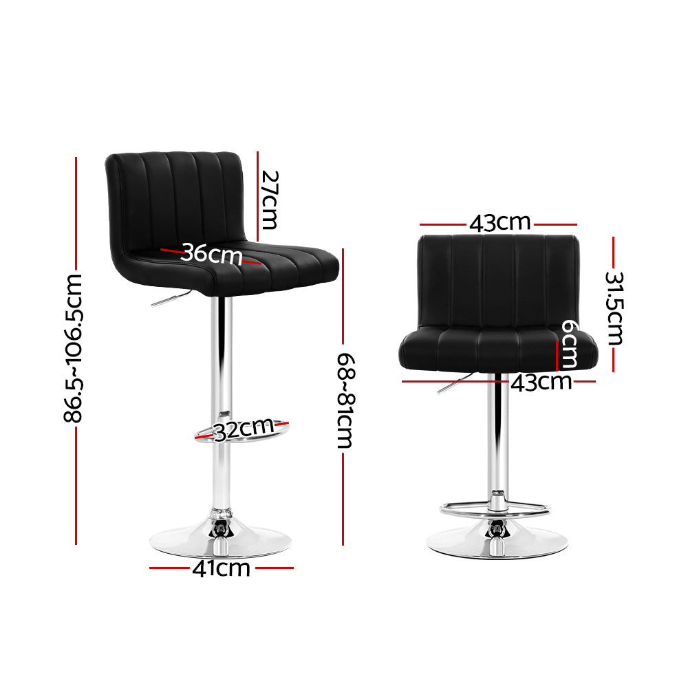 Artiss 2x Bar Stools Gas Lift Leather Chairs Black BA-K-1185-BKX2