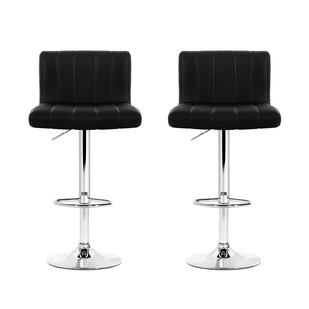 Artiss 2x Bar Stools Gas Lift Leather Chairs Black BA-K-1185-BKX2