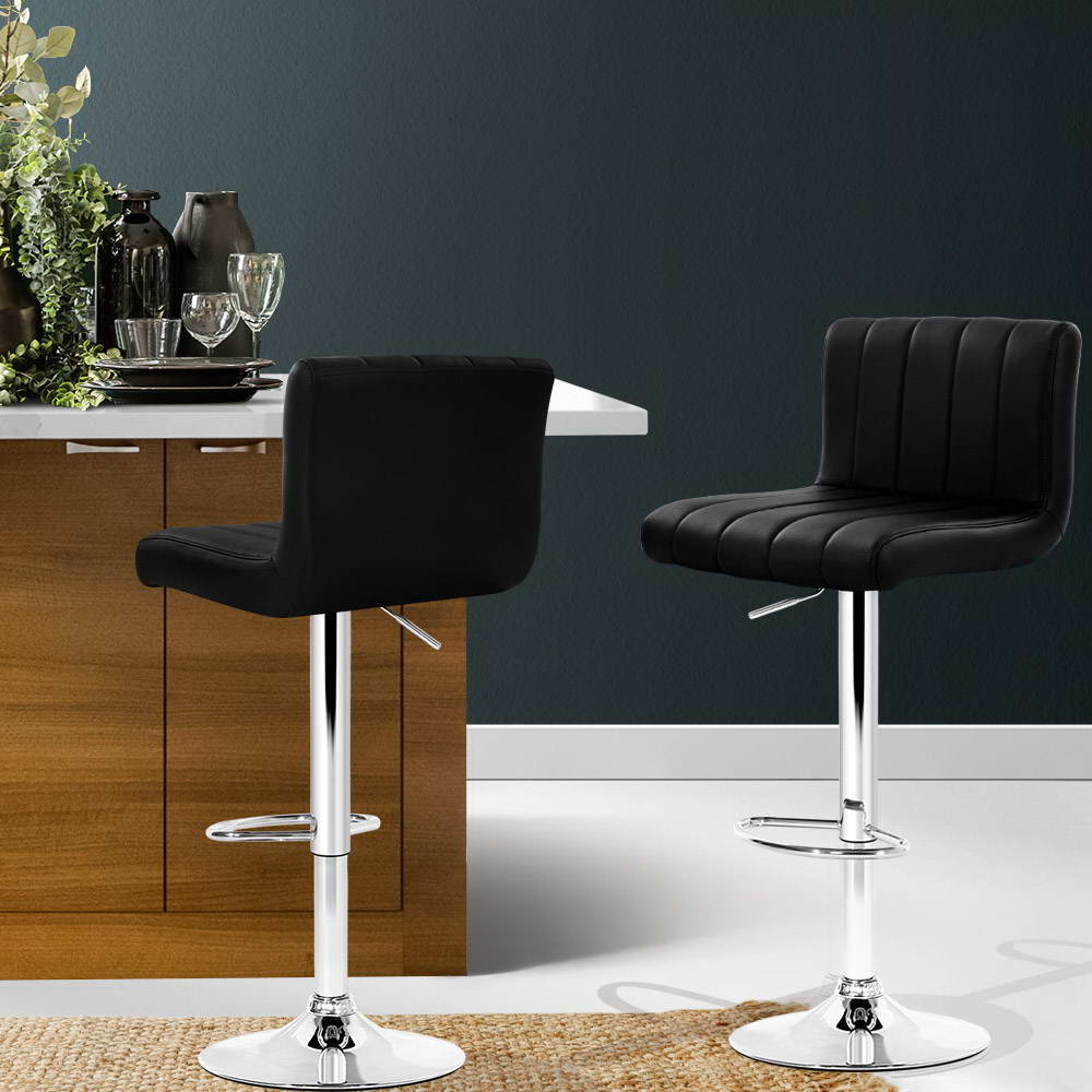 Artiss 2x Bar Stools Gas Lift Leather Chairs Black BA-K-1185-BKX2